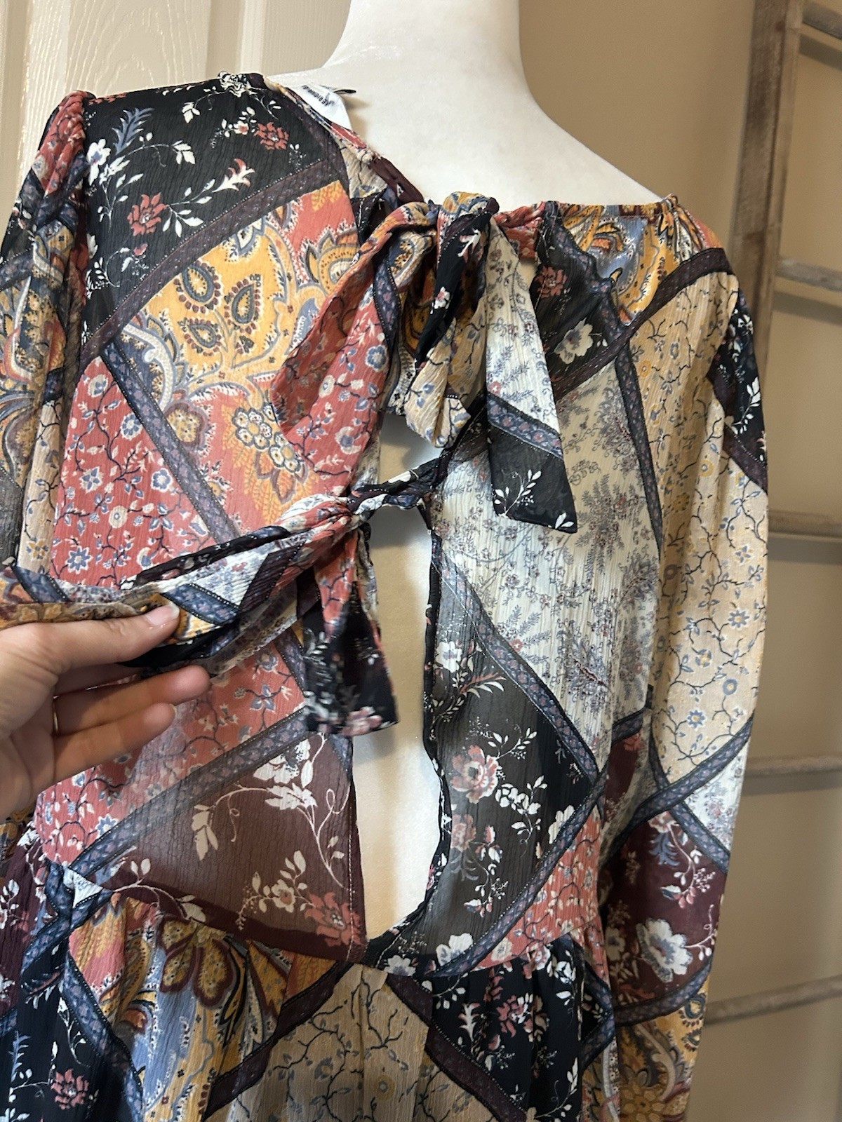 American Eagle Patchwork Floral Boho Babydoll Lon… - image 4