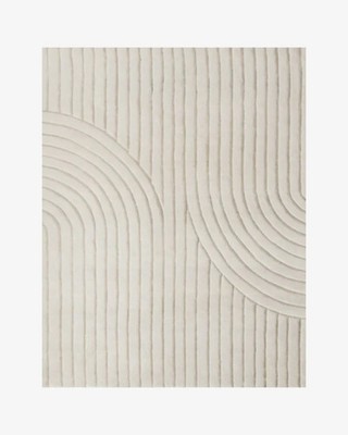 Architectural Hand-Tufted White Wool Rug Modern 3D Textured Arch Design Rug
