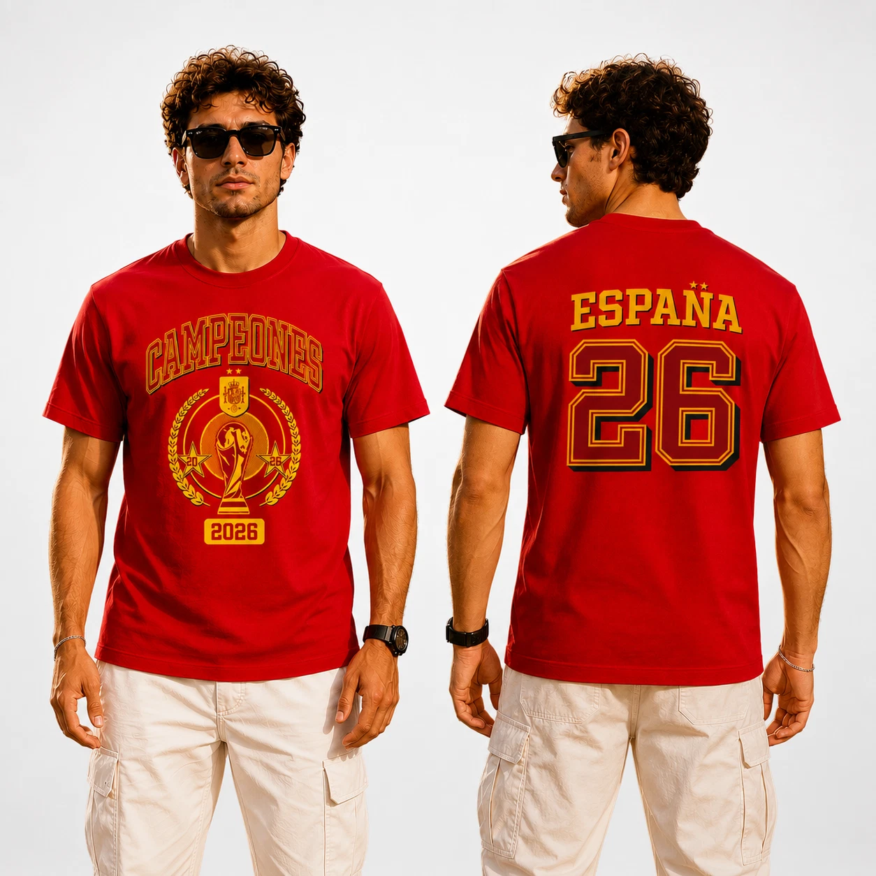 Spain Campeones 2026 FIFA World Cup Cotton T-Shirt Soccer Fan Graphic Tee Unisex - Picture 1 of 15