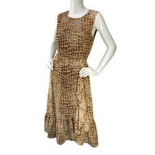 Calvin Klein Womens Size 6 Dress Round Neck Sleeveless Belted Animal Print Brown