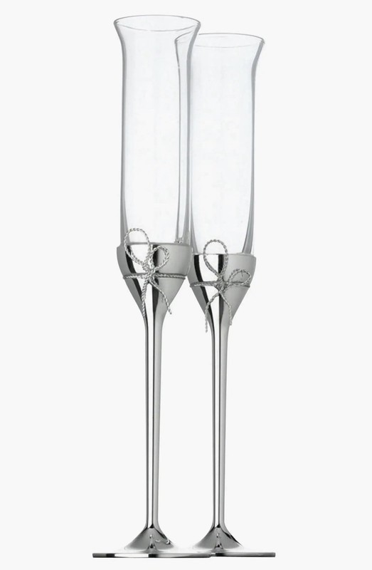 Vera Wang Wedgwood Champagne Flutes Bow Clear/Silver 70ml Set of 2