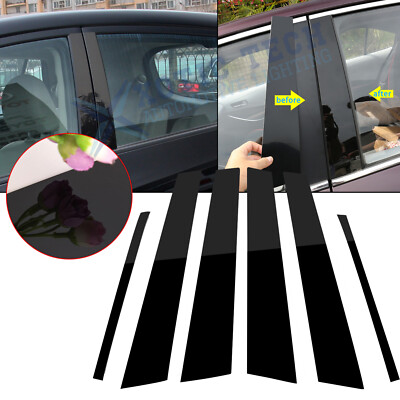 Black Die-Cut Pillar Posts Side Door Window Strip Cover For Accord 8th 4Dr 08-12