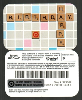 TARGET Happy Birthday, Scrabble Board ( 2007 ) Gift Card ( $0 )