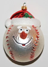 CHRISTMAS ORNAMENT BASEBALL SANTA CLAUS SNOWMAN SMILE HEAD STOCKING CAP HOLLY