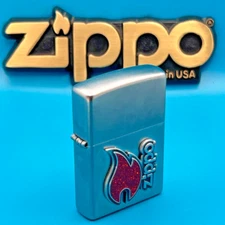 Genuine Brand New 2018 ZIPPO Lighter Superb RED EPOXY FLAME & LOGO Metal  Emblem
