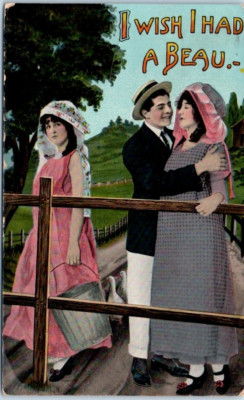 WISH I HAD A BEAU Woman Jealous of Couple c1914 comic - Postcard