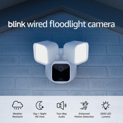 Blink Wired Floodlight Security Camera 1080p HD 2600 Lumens W/ Motion Detection
