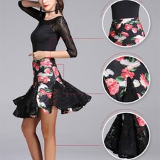 Women Latin Dance Floral Lace Fishtail Skirts Dress Salsa Tango Ballroom Fashion
