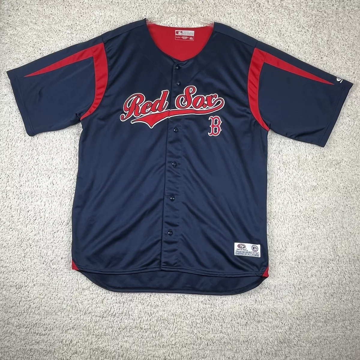 True Fan Boston Red Sox MLB Baseball Jersey Sewn Stitched Red Blue Men’s  Size XL