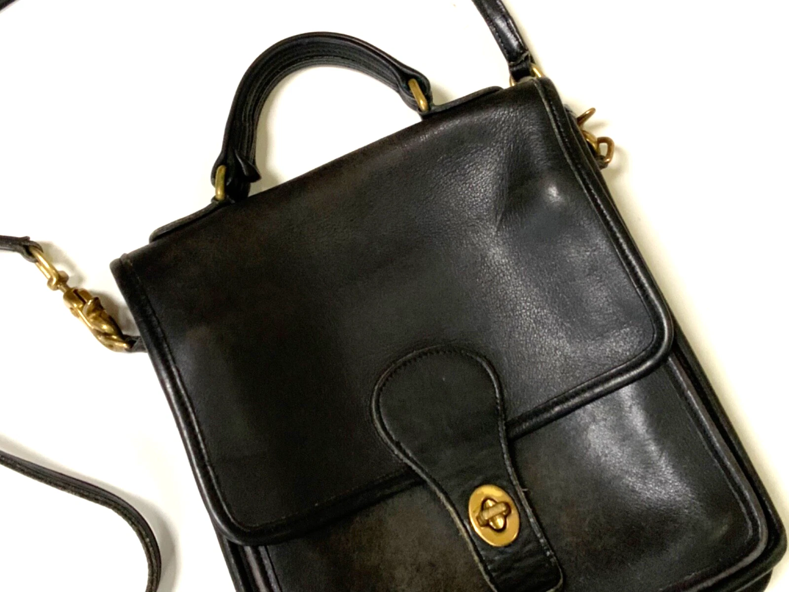 Borsa stazione Coach vintage in pelle marrone E6L 5130 con cinturino