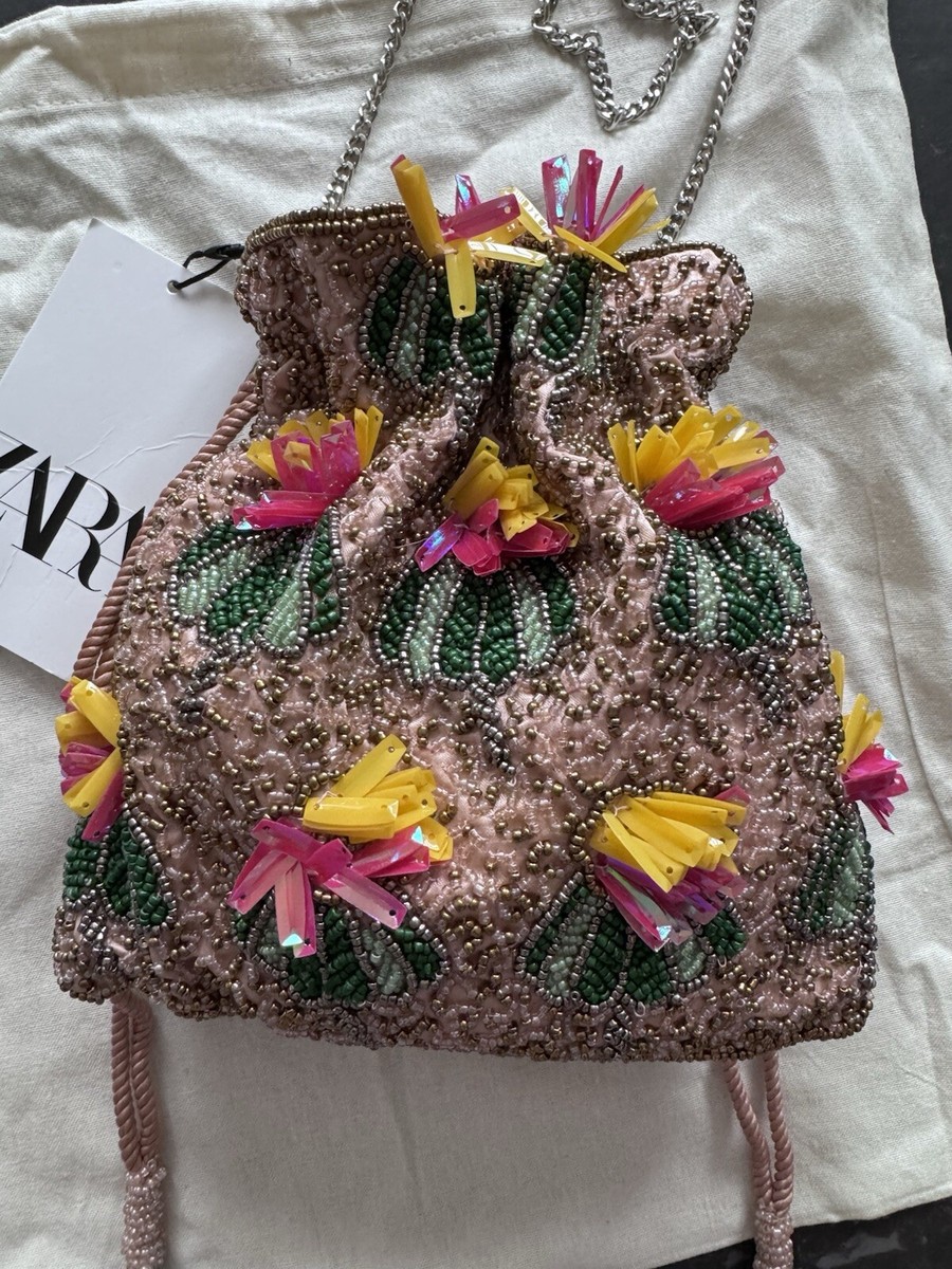Zara Floral Beaded Mini Bucket Bag Bloggers Fave Wedding Holiday