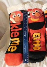 New 15" Adult Red Black Elmo Tickle Me Sherpa Socks Sesame Street Tread Bottom