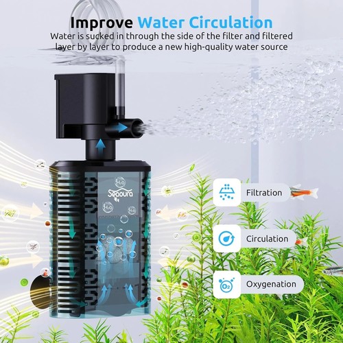 Seaoura Submersible Aquarium Filter w/ Aeration System 120GPH Silent 5 To 20 Gal - Picture 2 of 17