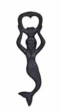 Mermaid Handheld Bottle Opener 8"L Verdigris Iron Nautical Bar Tool Siren Beach
