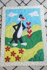 1986 VTG Warner Bros Looney Tunes Baby Blanket Sylvester Hearts w/ Pocket 43x29