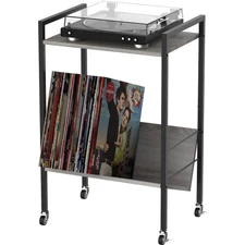 2-Tier Record Player Stand Vinyl Storage LP Record Display Table w/Wheels Gray