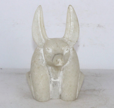 PHARAONIC ANCIENT EGYPTIAN Anubis Alabaster Head Statue Tomb Guard (BS)