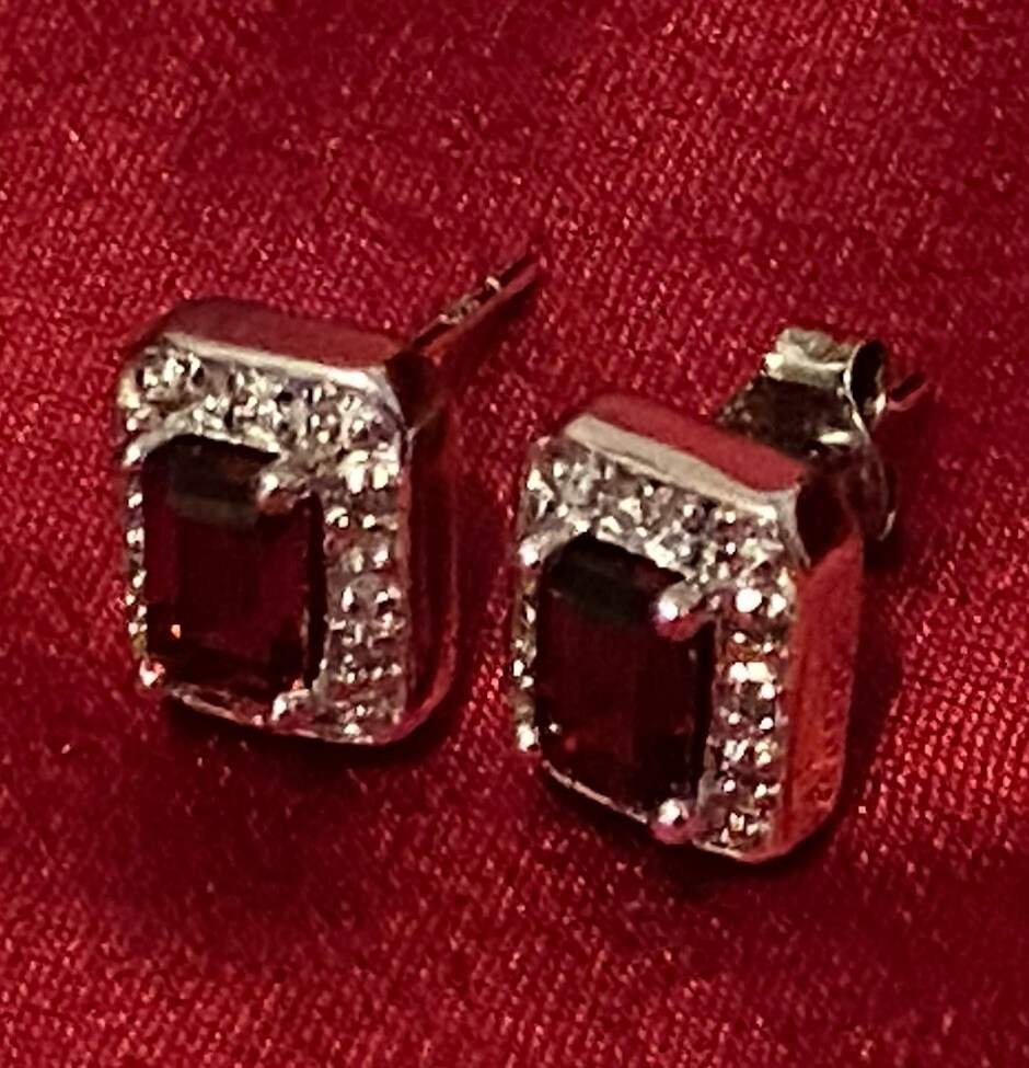 Vintage 925 Sterling Silver Rectangular Garnet Di… - image 5
