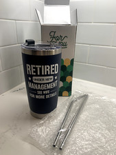 Retirement Gift 20 oz Navy Stainless Steel Tumbler Insulated Travel Mug Straws
