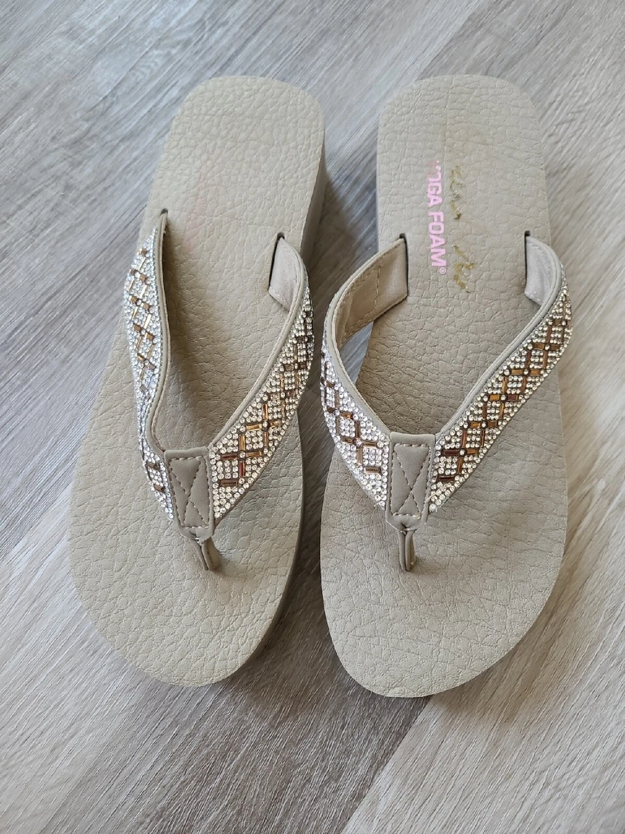 Skechers Cali Vinyasa Taupe Flip Flop W/Rhinestones Women's 9 | eBay