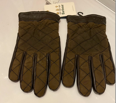 NWT BARBOUR Men's Dalegarth Leather/Cotton Olive/Brown M lined waterproof gloves