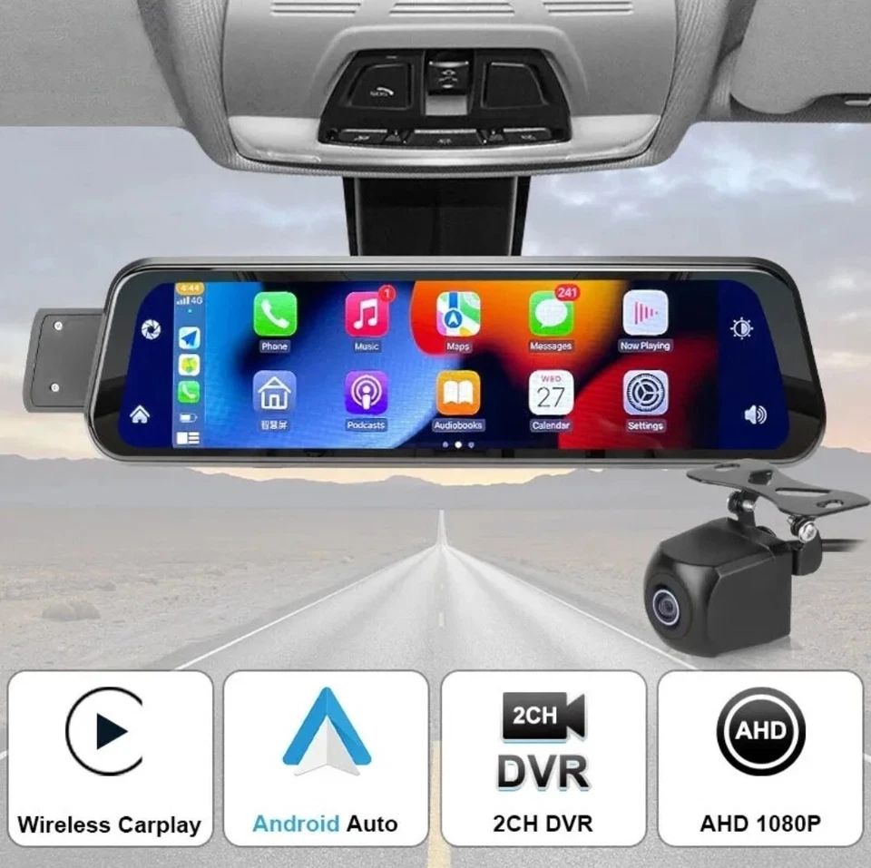 9.66" Rear View Mirror Front & Rear Dash Cam,Security, Side Cam. Easy To Install - Image 3 of 4