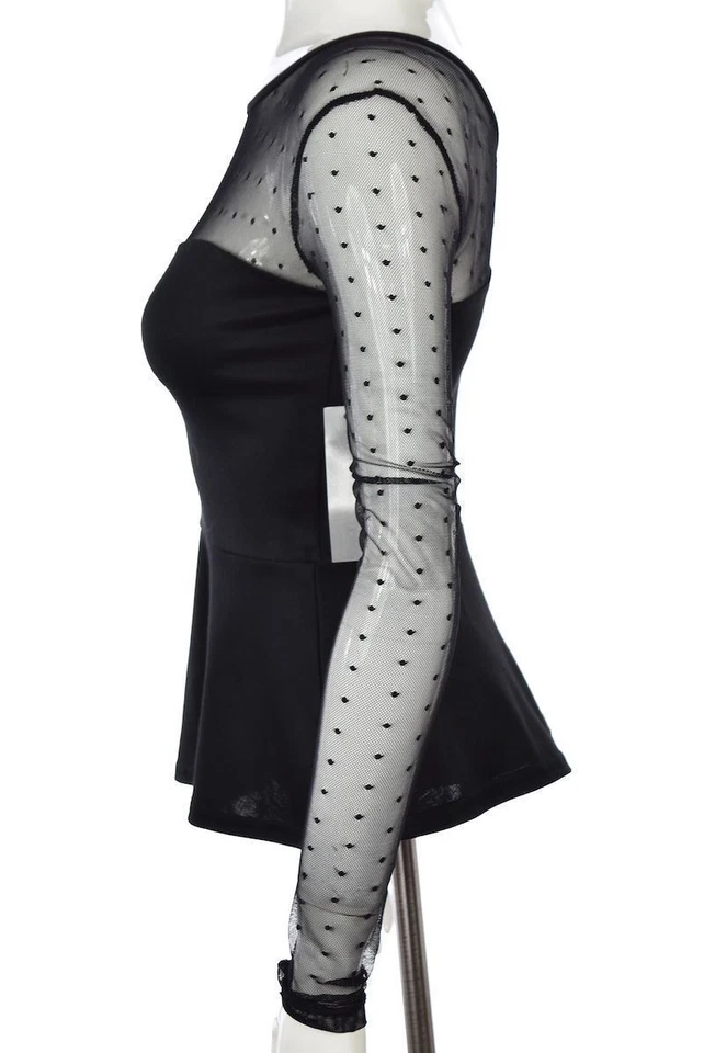 NUEVO Top Blusa Camisa Rock Steady Diseñador Mujer Talla XS Negra Lunares Foto 4 de 4