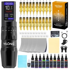 Wireless Tattoo Machine Kit Complete Rotary Pen 1200mAh Power with Ink Needles