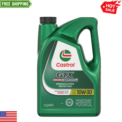 Castrol GTX High Mileage 10W-30 Synthetic Blend Motor Oil, 5 Quarts