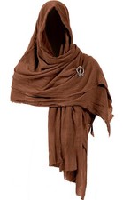 Medieval Cloak with Hood Men Shawl Cowl Scarf Long-85.4x50 , Brown