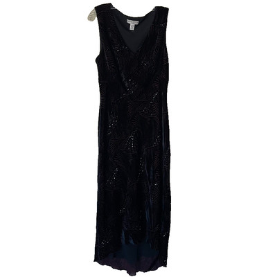 Valerie Stevens Dress Velvet Rayon Silk Beaded Midi 20s Flapper Red/Blk Size 12
