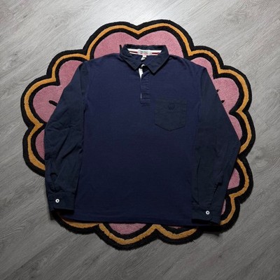 Fred Perry x Nigel Cabourn Football Pique L/S Rugby Polo Shirt Size 40 XL Navy
