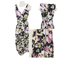 Y2k OLD NAVY Maxi Dress 8 Black Floral Faux wrap Empire Fairygoth Whimsygoth vtg