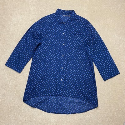 Gudrun Sjoden Tunika Shirt Kleid Damen mittelblau gepunktet lang Bio Baumwolle
