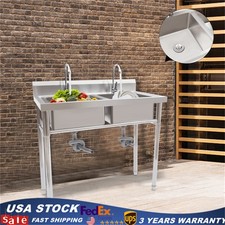 Heavy Duty Stainless Steel 304 Kitchen Commercial Utility Sink Two 2 Compartment