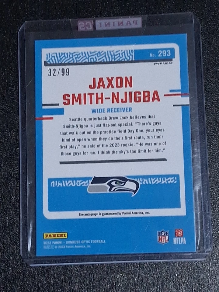 2023 Optic Jaxon Smith-Njigba Blue Holo Prizm Rc Auto /99 - Image 2 of 2