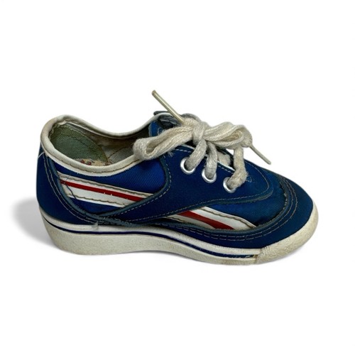 Vintage 80s Dyna Blue Suede Canvas Retro Sneakers Lace Keeper Walking Bell Sz 4 - Picture 8 of 11