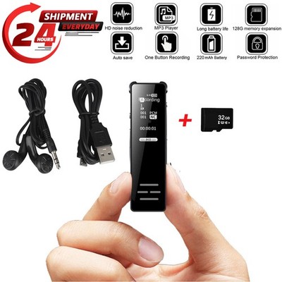Mini Spy Voice Digital Sound Audio Recorder Dictaphone MP3 Player w/ 32GB Card