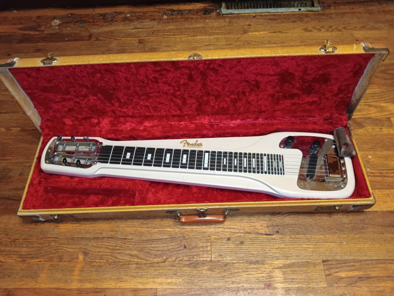 Vintage Fender Champion Lap Steel Cream Finish Hard Case & Steel Slide