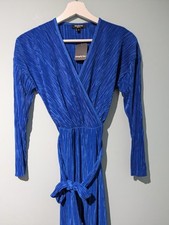 Simply Be Royal Blue Ladies Faux Wrap Belted Pleated Midi Dress, Size 10 NEW