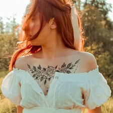 Under Boob Tattoo Large Temporary Breast Decals Stickers Black Flower Design