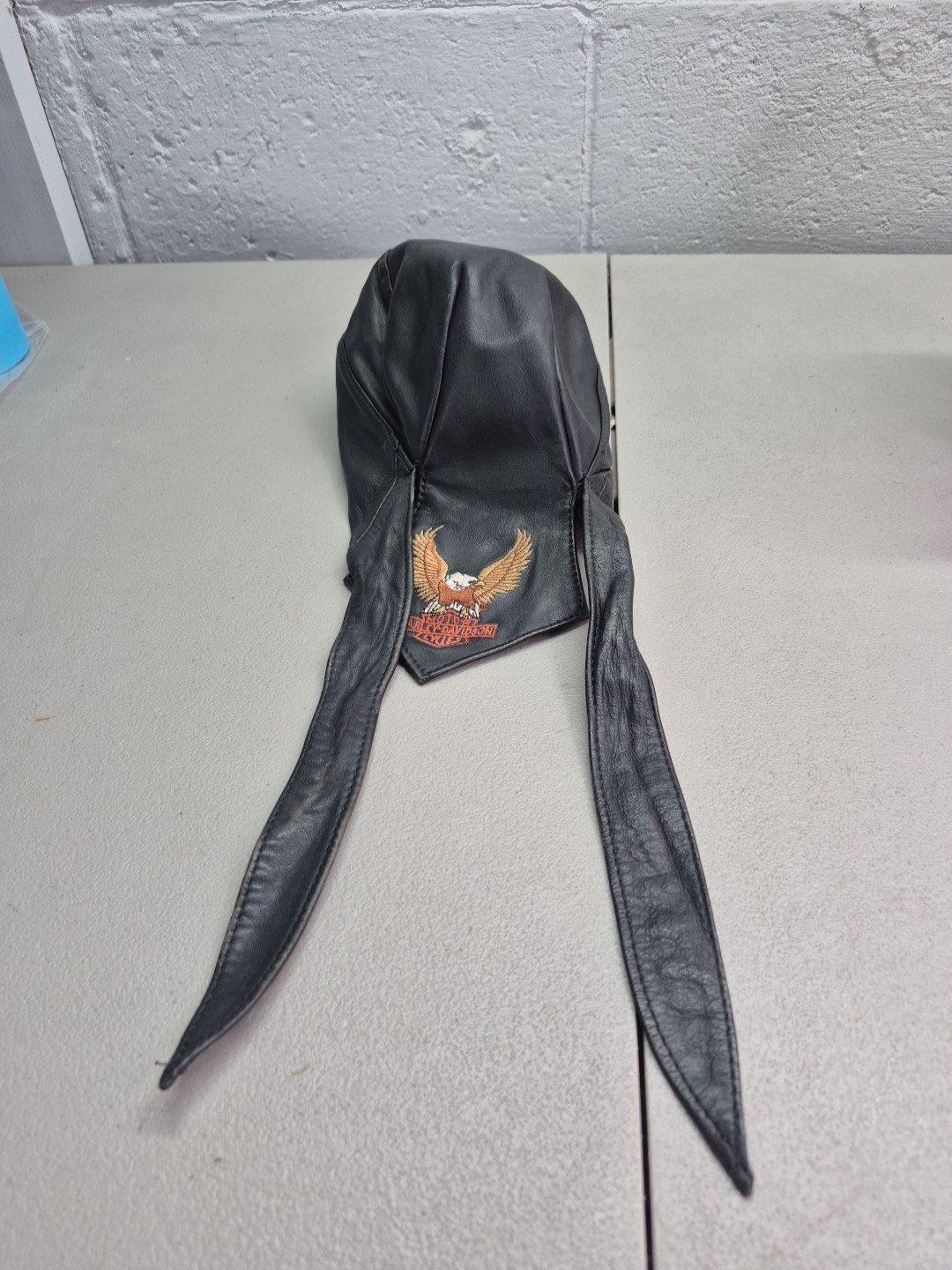 Vintage Leather Harley Davidson Skull Cap/DuRag, Biker Bandana Made In USA