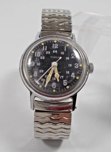 VTG Timex Military Style 1960's Watch 30mm Sprite 1158 2468..Speidel Band..Runs