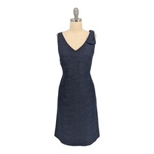 30138 Talbots Floral Jacquard Sheath Dress Navy Blue size 2 preppy holiday party