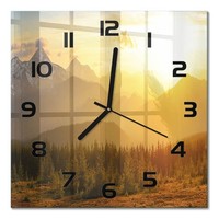 Quadratische Wanduhr Aus Glas Berge Bei Sonnenuntergang Schwarze Zeiger 30X30 Cm