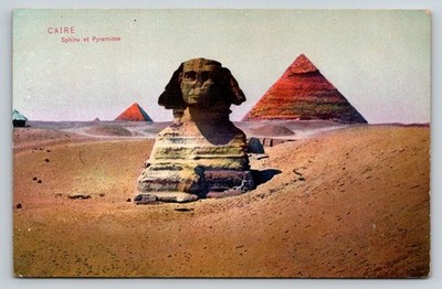 Vintage T. Baldi Cairo Sphinx & Pyramids Postcard Egypt Desert Scene TB Logo