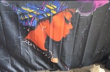 African Woman Boho Theme Fabric Shower Curtain Black Star Background Pink Hair.