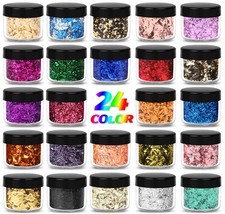 Mingjieus Gold Foil Flakes - 24 Color Metallic Gilding 24pcs, MULTI