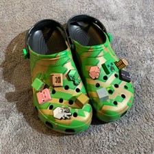 Crocs Minecraft Classic Clog Green Gold Pixel Mens 13 Jibbitz Charms 208471-3TX