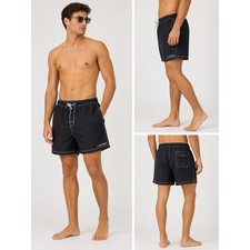 Tommy Hilfiger Mens Swim Trunks Black Contrast Stitch Mesh Lined Board Shorts L